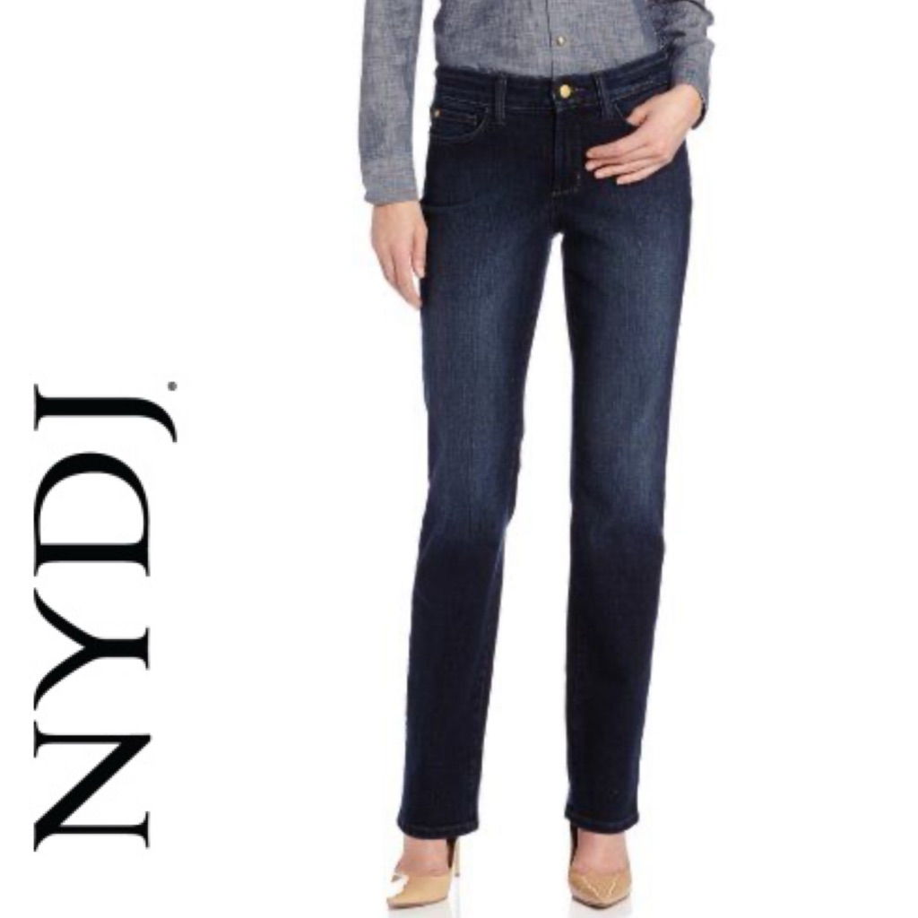 Nwt Nydj Women's Straight Jeans Gold Sparkle In Encino Wash 6